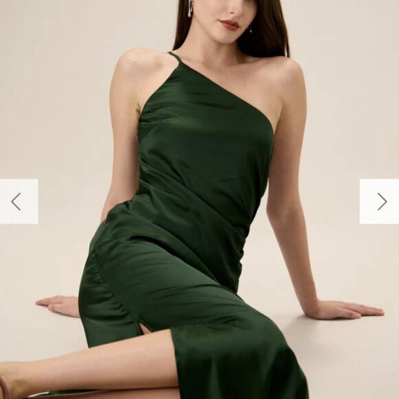 RIHOAS Women's Green One-shoulder Satin Maxi Dress XS - Picture 3 of 7